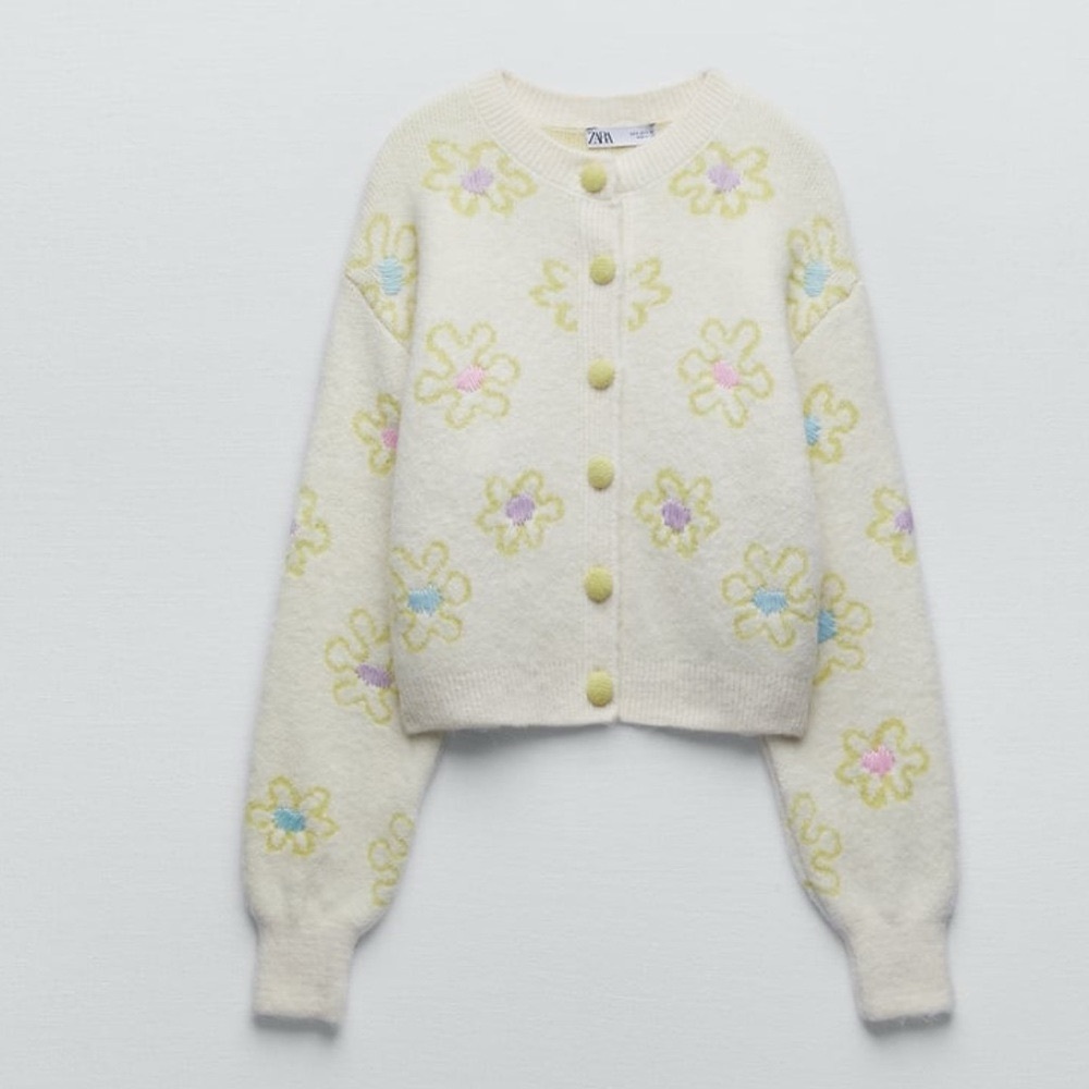 Zara Cream Cardigan with Pastel Floral Design